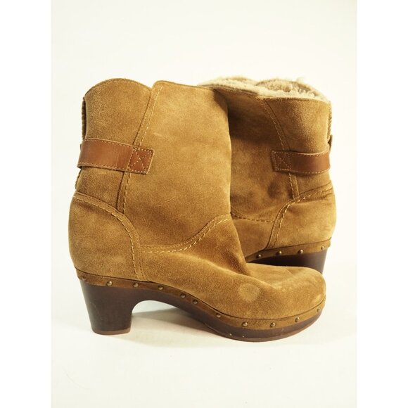 Ugg Amoret Leather Suede Sheepskin Lined Chunky Heel Boots, Size 8 (US) - Picture 6 of 8